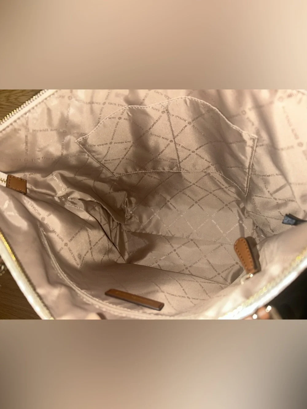 Michael Kors Cream Monogram Tote with Brown Leather Trim - Picture 3 of 5